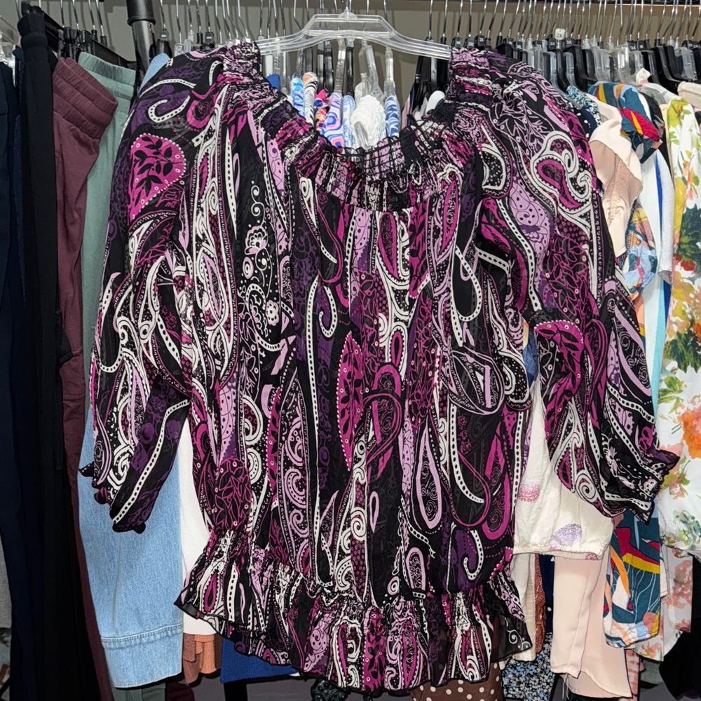 Pure Energy Black and Pink Paisley Blouse